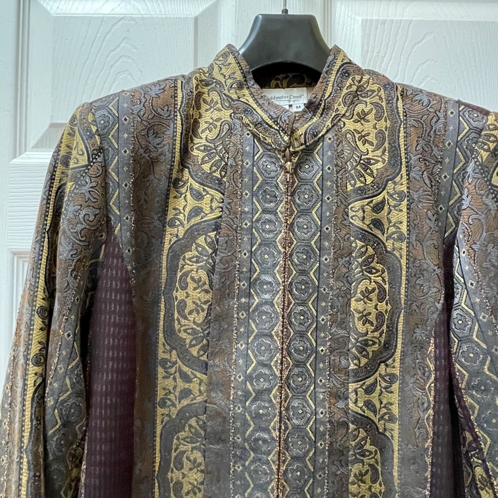 Vintage Coldwater Creek Medium Brown Geometric Tapestry Full Zipped Jacket